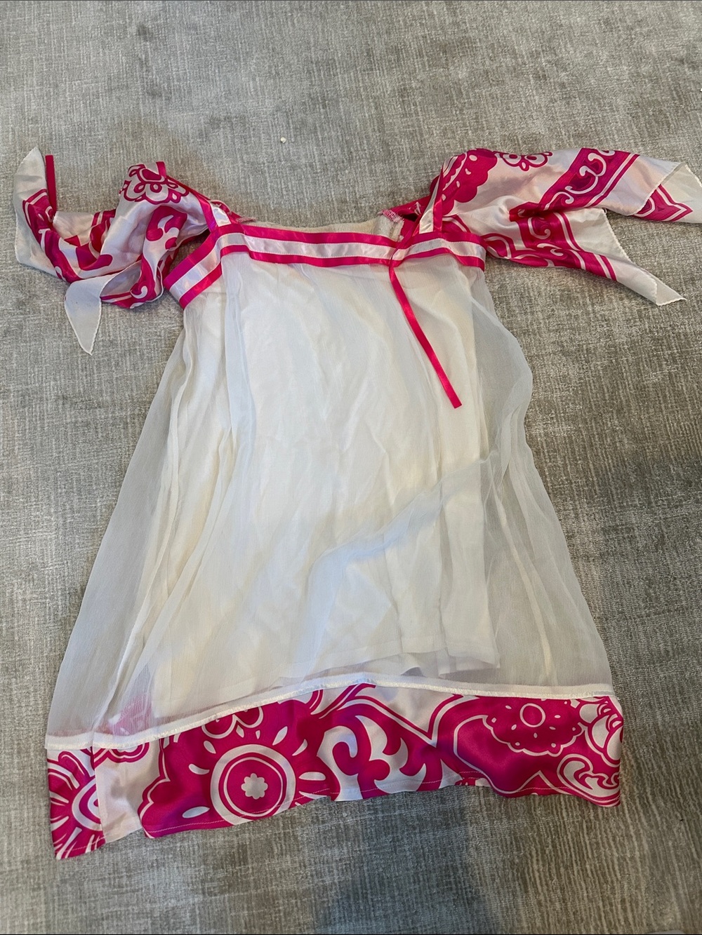 White & Pink Mini Dress with Scarf-Tie Details